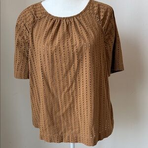 LOFT Brown Eyelet Short Sleeve Blouse
